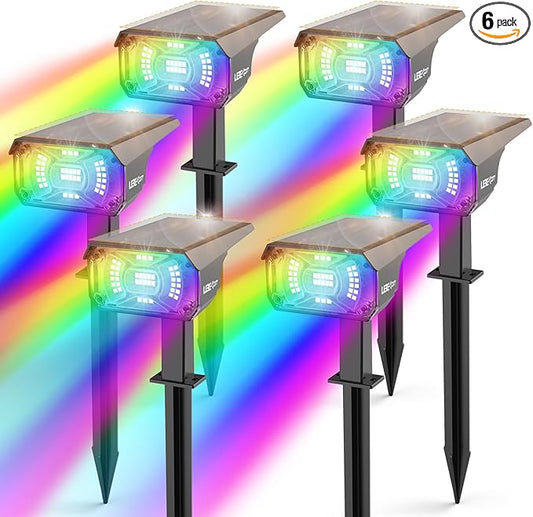 Color Solar Lights Outdoor Waterproof Spotlights with 9 Light Modes, Color Changing Solar Outdoor Lights for Decorate Festivals, Colored Solar Spot Lights Auto On/Off, RGBW 6 Pack