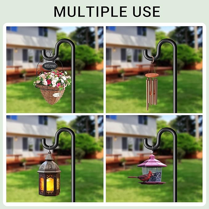 92" Shepherds Hooks for Outdoor, Extra Thick Bird Feeder Pole with 5 Prong Base, Adjustable Shepards Hook for Garden, Weddings, Hanging Plant