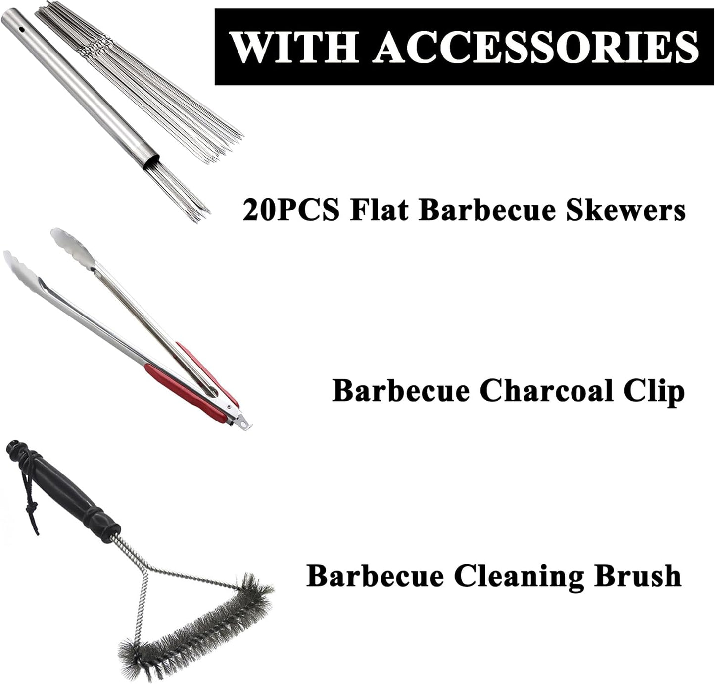 Charcoal Grills Commercial Quality Portable Multiple Size Hibachi BBQ Lamb Skewer Folded Camping Barbecue Grill for Backyard Party Picnic Use(31.6x7.1x5.1 inch With Accessories),BLACK