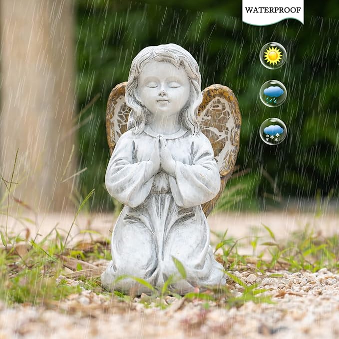 Garden Statue Statue Outdoor Decor,Garden Angel Figurine Outdoor,Solar Garden Angel Statue,Praying Angel Garden Decor for Patio Lawn Yard Porch Decoration