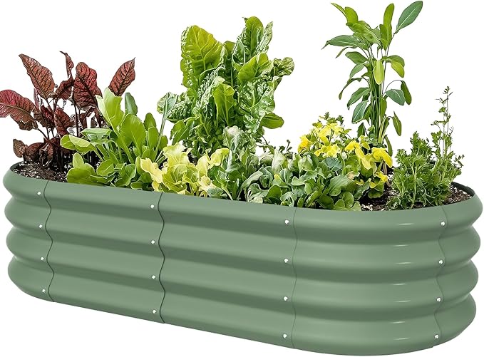 4x2x1ft Oval Galvanized Raised Garden Bed Outdoor 9-in-1 Large Metal Modular Planter Box Raised Beds for Gardening,Vegetables,Fruits,Flowers & Herbs (Green)