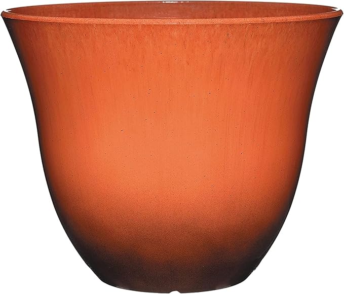 Classic Home and Garden Indoor/Outdoor Round Honeysuckle Resin Flower Pot Planter, Orange Ember, 13"