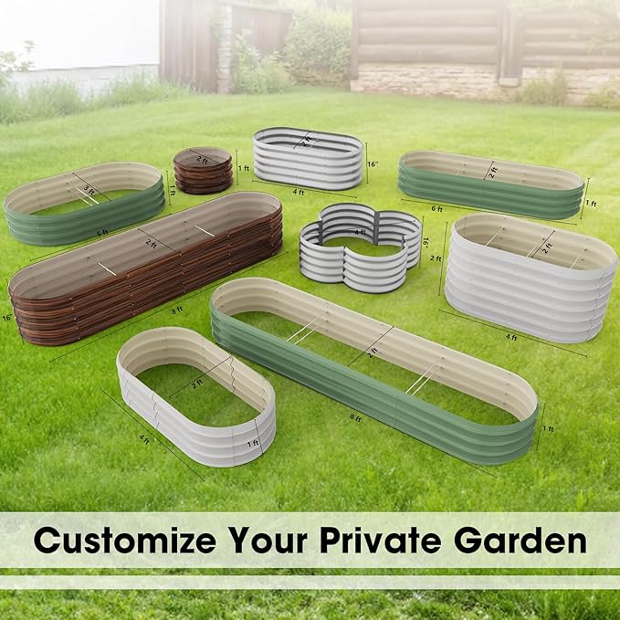 4x2x1ft Oval Galvanized Raised Garden Bed Outdoor 9-in-1 Large Metal Modular Planter Box Raised Beds for Gardening,Vegetables,Fruits,Flowers & Herbs (Green)