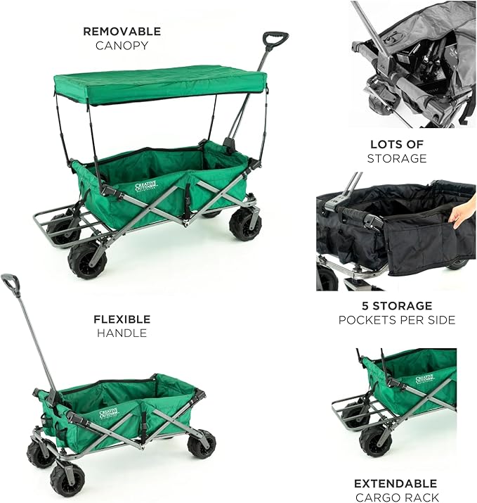 Creative Outdoor All-Terrain Deluxe Wagon | 360 Swivel All Terrain Wheels | Great for Beach, Park, Garden & Tailgate | Multiple Color Options