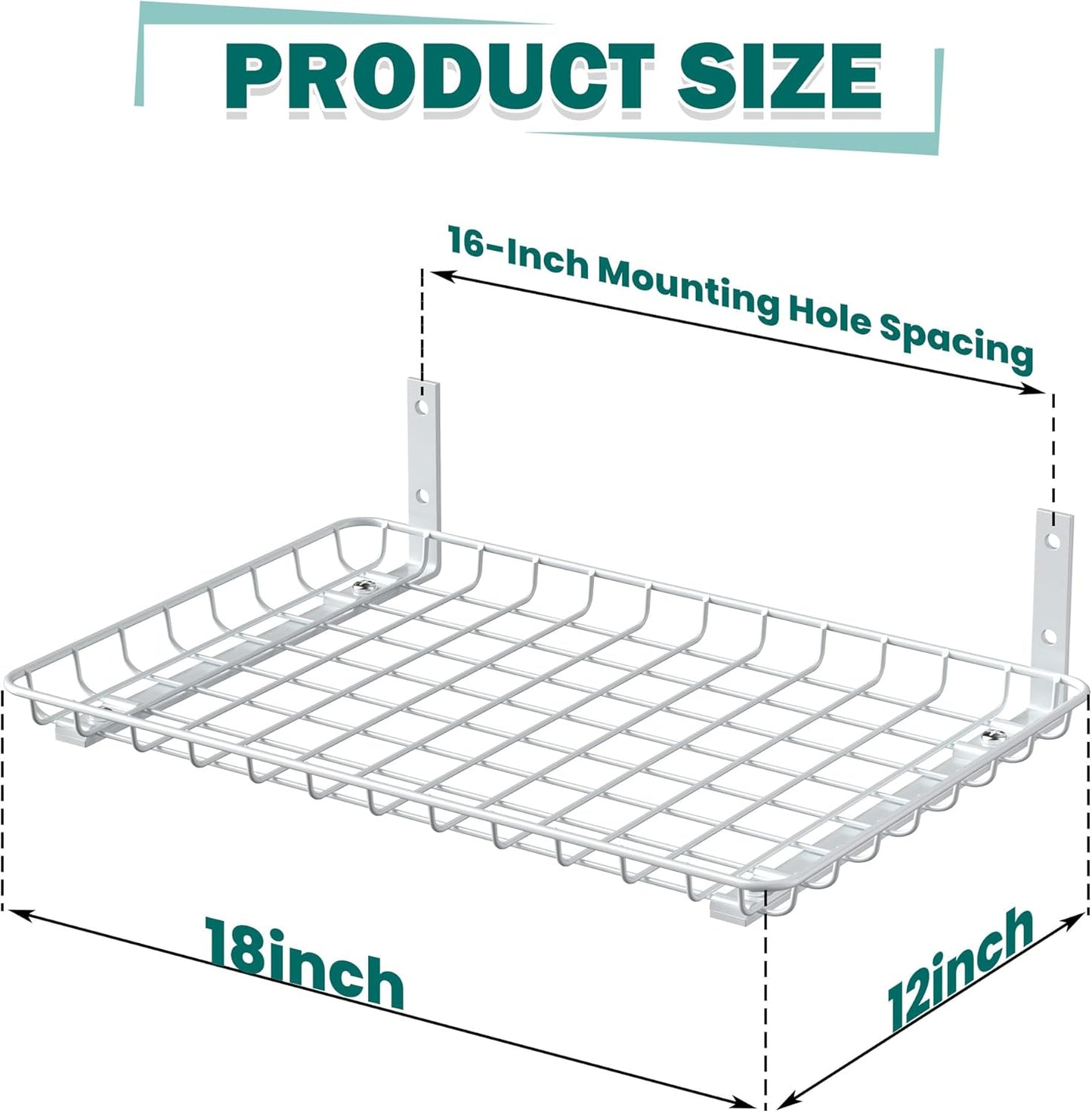 EVERHANGER Garage Wall Shelves 12x18 Inch, Wall Mounted Storage Shelf, Metal Shelf Rack, Heavy-Duty Shelf Organizer 2 Pack, White