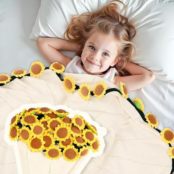 Sunflower Gifts for Women-Teacher Appreciation Gifts-Sunshine Teacher Friend Mom Sister Grandma Birthday Retirement Gifts,Thank you,Get well, Sunflower Crochet Flower Bouquet Blanket 63 Inches