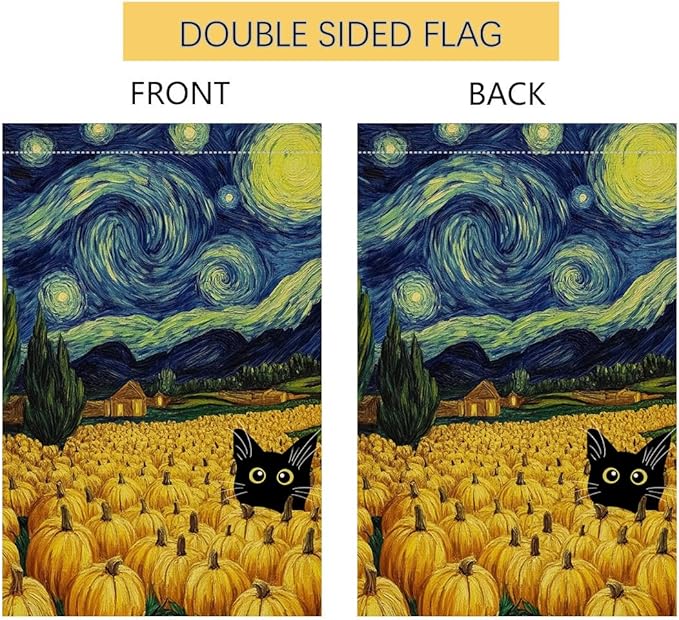 BLKWHT Fall Pumpkin Cat House Flag 28x40 Vertical Double Sided Blue Sky Autumn Thanksgiving Holiday Outside Decorations Burlap Yard Flag BW825-40