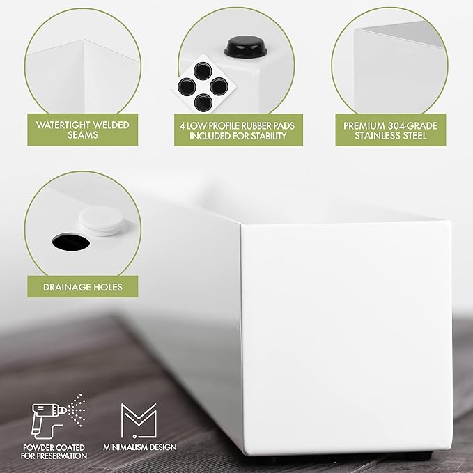 DR&Co Modern Rectangle Planter Box - 32" Metal Planter Ideal for Long Succulent, Rectangular Box for Table or Window Sill, Trough for Indoor Window, White