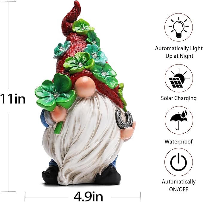 Garden Gnome Statue with Solar Lights Large Sculptures Funny Triple Gnome Outdoor Patio Lawn Yard Garden Decor Gifts for Women Mom 11in Spring Gnomes Outdoor