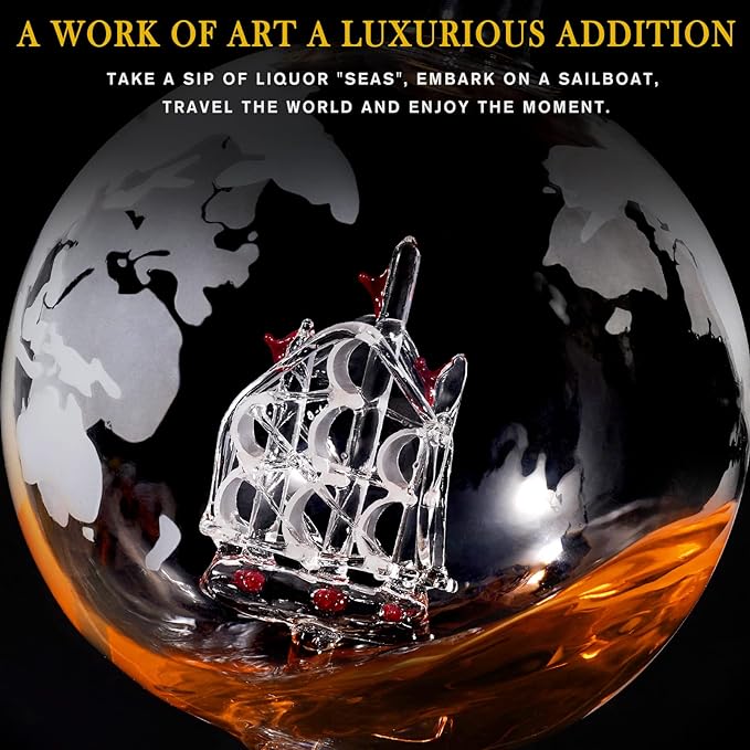 PONPUR Whiskey Globe Decanter, Gifts for Men Dad Father's Day, Anniversary Birthday Gift for Him Husband Boyfriend Grandpa, Unique Housewarming Presents Whisky Bourbon Decanter, 1000ml