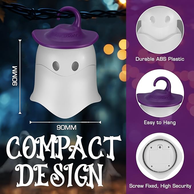 EverBrite 3-Pack Halloween Hanging Ghost Lights, Collapsible Ghost Camping Lantern, Two Color Changing, Indoor/Outdoor Halloween Spooky Party Decorations, Battery Included