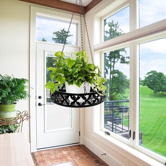 ARTORA Metal Plant Hanger, Modern Plant Hanging Basket Decorative Black Plant Pot Holder Flower Planter Hanging Chain with Ceiling Hook for Balcony Porch Indoor or Outdoor Home Decor (Black)
