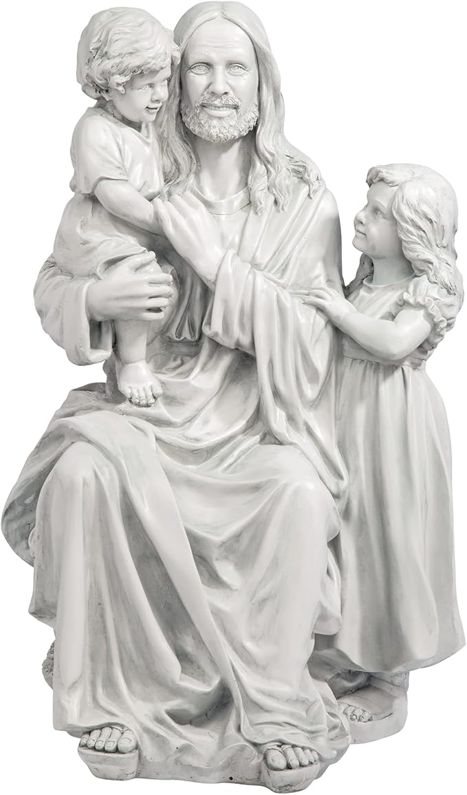Design Toscano He Loves the Little Children Indoor/Outdoor Holy Religious Garden Statue, 28 Inches High, Cast Stone Resin, Antique Stone Finish