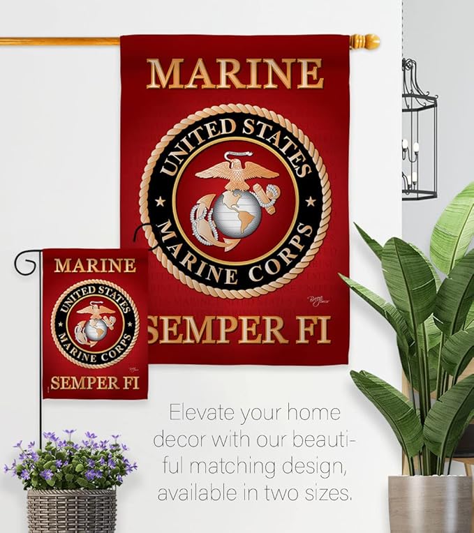Breeze Decor HS108057-BO-03 Marine Corps Americana Military Decorative Vertical Set, House Flag 28" x 40", Thick Fabric