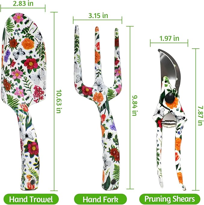 Garden Tool Set, 4 PCS Heavy Gardening Kit Heavy Duty Floral Hand Tools, Fancy Gifts for Women, Including Trowel, Sharp Pruner, Hand Rake, and Mat (White Set)