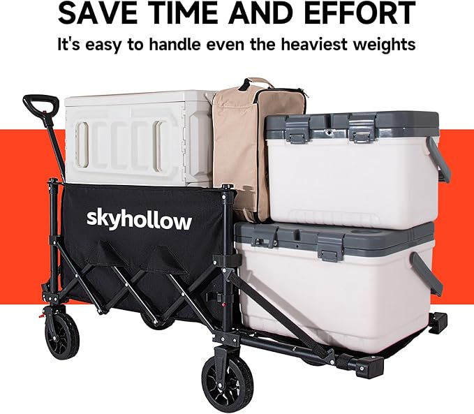 Collapsible Wagon Cart with Wheels Foldable,Folding Beach Wagons Carts Foldable for Grocery Shopping Camping Garden Fishing Sports