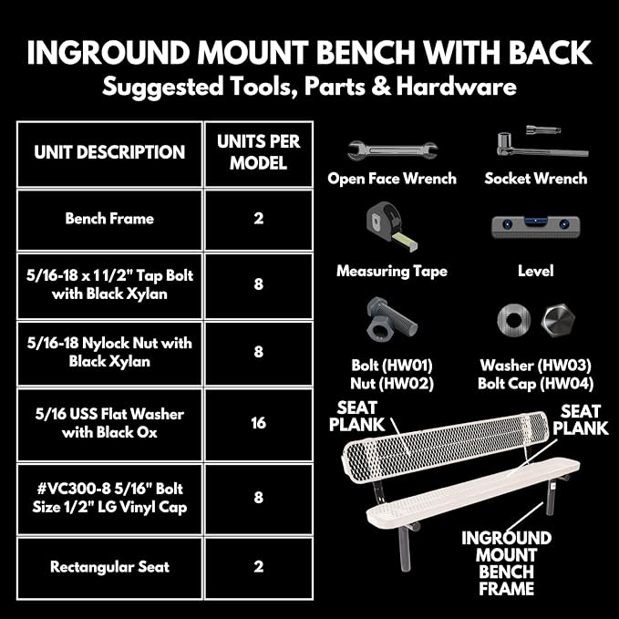 Coated Outdoor Furniture Heavy-Duty Outdoor Bench Thermoplastic Coated, Expanded Metal, Commercial-Grade Seating, Made in America (Inground with Back, 8 Ft, Textured Grey)