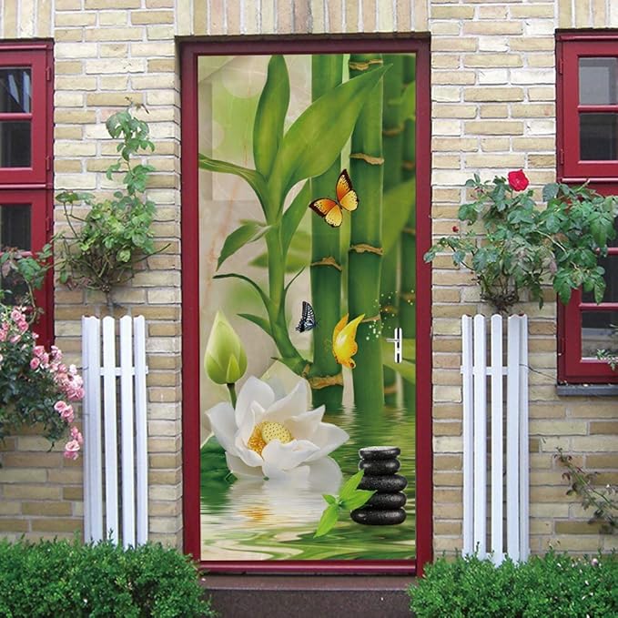 3D Peel and Stick Wall Murals - Bamboo - Self-Adhesive Removable PVC Waterproof Door Poster for Bedroom Living Room 31.5" x 78.7"