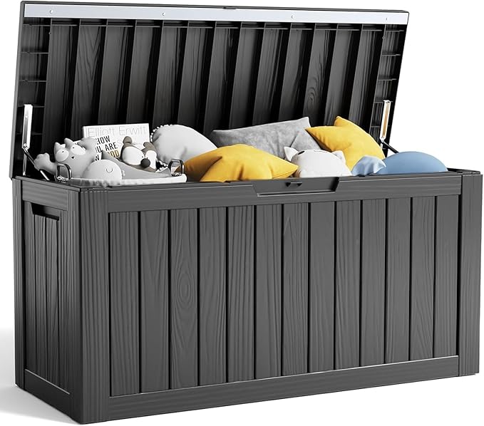 80 Gallon Resin Deck Box, Lockable Outdoor Storage Box for Patio Cushions Storage Furniture,Garden Tools, Pool Supplies, Weatherproof and UV Resistant- Black (80 Gallon)