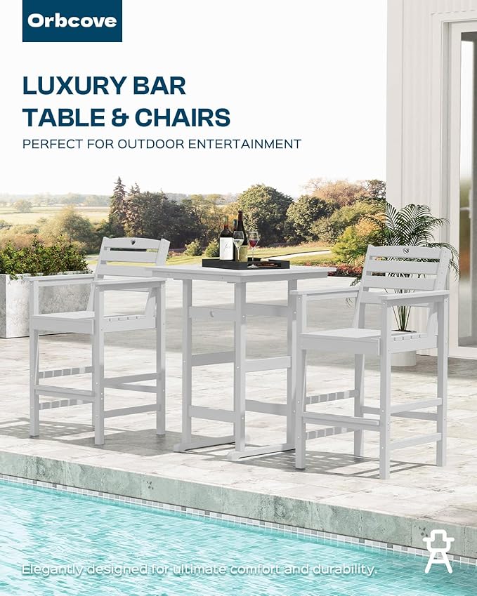 Adirondack Outdoor Bar Table, Durable HDPE Composite, Weather Resistant, Easy to Clean, Perfect for Backyard and Poolside Use, White