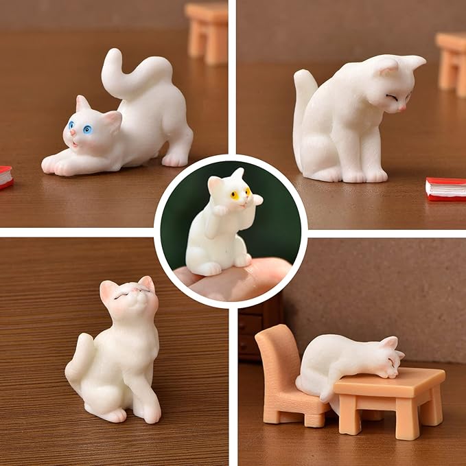 CLYTTE Miniature Cat Figurines for Cat Lovers, Lovely Cute Small Cat Figures Decor, Fairy Garden Tiny Kitten Statue Set Succulent, Mini Terrarium Animal Statues Ornaments for Home Decoration