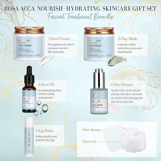 Spa Gift Set, 28pcs Ylang Facial Skin Care Set includes Face Cream, Bath Oil, Serum, Shower Accessories, Clay Mask. Bath & Body Set, Body & Facial Kit for Women & Men, Birthday, Christmas, Dad, Mom