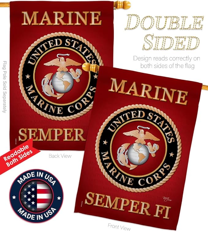 Breeze Decor HS108057-BO-03 Marine Corps Americana Military Decorative Vertical Set, House Flag 28" x 40", Thick Fabric