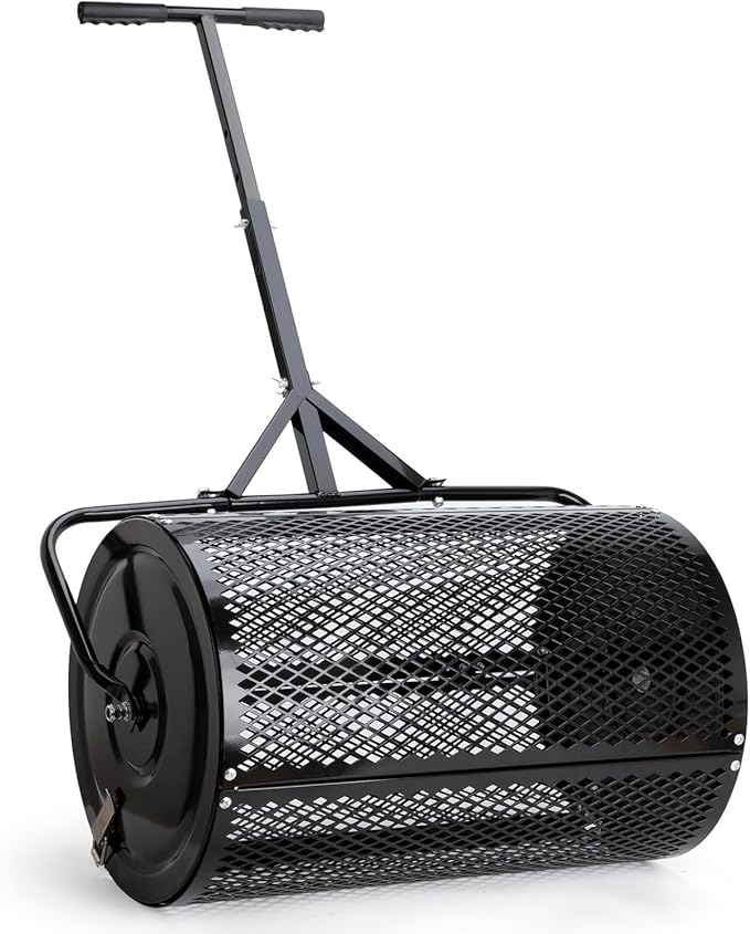 Compost Spreader, Durable Lawn Roller, Manure Spreader with Upgrade T Shaped Handle,Top Soil Spreader for Lawn and Garden Care Manure Spreaders Roller (T-Black-L)