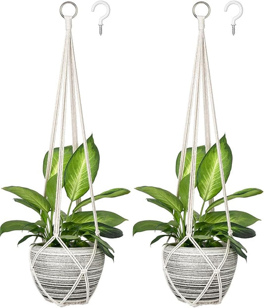 Dahey Macrame Plant Hanger Indoor Hanging Planter Basket Handmade Woven Cotton Rope Flower Pot Decorative Crochet Plant Holder Stand for Boho Home Decor No Tassels,35 Inch,Set of 2