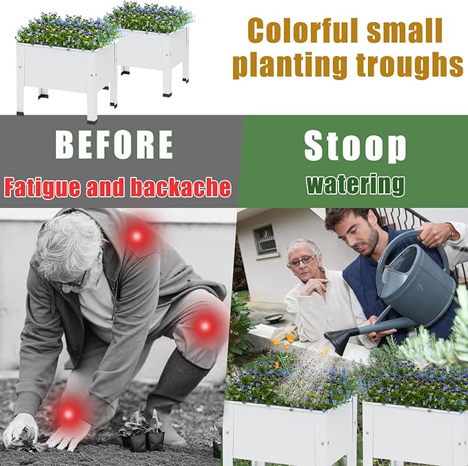 aboxoo 2 Packs 14 Inch Small Planter Raised Garden Bed with Legs,Outdoor Metal Planter Box for Patio,Elevated Garden Bed for Vegetables Flower Herb(White)