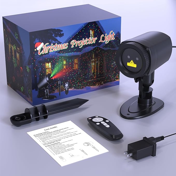 Christmas Projector Lights Outdoor, Firefly Show Decorations, Red and Green Stars Holiday Lights, Waterproof Remote Timer, Garden Indoor Wedding Home Party Gift