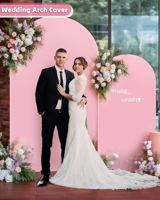HEMMOTOP Pink Arch Backdrop Cover Set 7.2ft, 6ft, Wedding Arch Covers Stretchy Backdrop 2 Set, 2-Sided Spandex Arched Stand Covers for Balloon, Birthday Party, Baby Shower, Light Pink