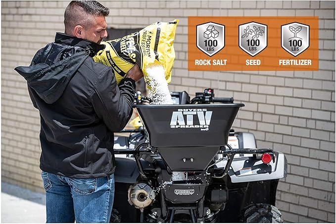 Buyers Products ATVS100 ATV All-Purpose Broadcast Spreader 100 lbs. Capacity with Rain Cover , Black