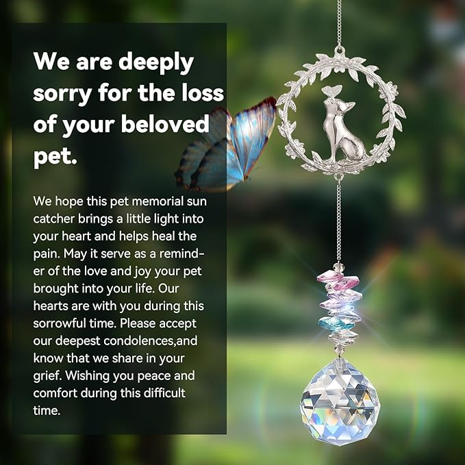 Cat Memorial Suncatcher - Lost of Cat Bereavement Gift Idea, Cat Loss Sympathy Gifts, Pet Memorial Gifts, Thoughtful Cats Remembrance Sun Catcher, Passing Away Remembrance Memory Gift