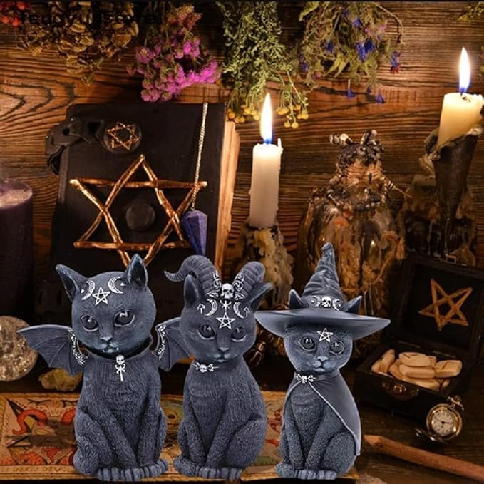 4 Cats Garden Decor Outdoor Statues Décor Black Cat Figurines, Gothic Home Decor, Cats Figurines Outdoor Lawn Ornament Decoration for Cats Lovers