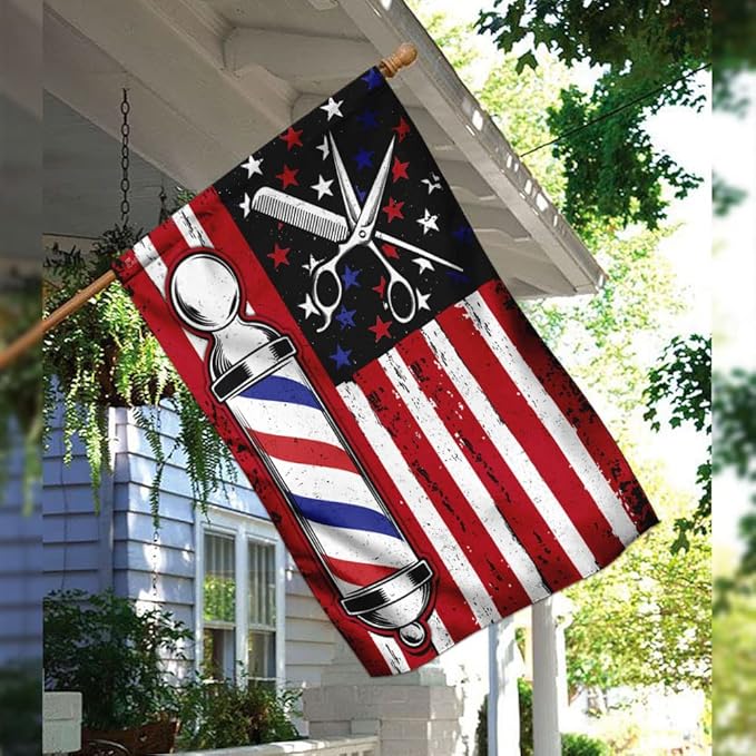 FLAGWIX American Flags, Barber Flag - 4th of July, Independence Day Decorations for Inside, Outside, Garden Flag (11.5" x 17.5") - USA House Garden Flags Premium Polyester, Decorative Outdoor Flags