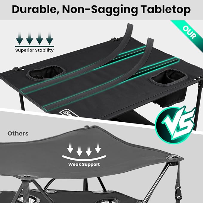 Folding Camping Table, Portable Outdoor Picnic Table, Rectangular Lightweight Camp Table with Storage, Cup Holder and Carry Bag for Barbeque Beach Camping and Tailgate