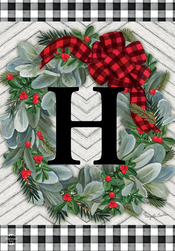 Briarwood Lane Winter Wreath Monogram Letter H Garden Flag