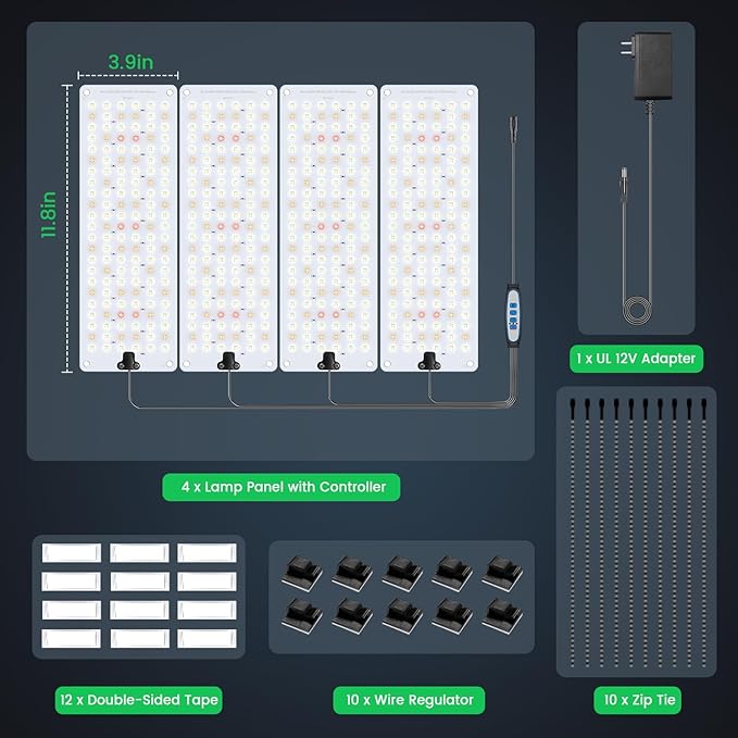 Garpsen Grow Light, 6000K Full Spectrum Plant Lights for Indoor Growing with Auto Timer 6/12/16H, 5 Dimmable Levels & 3 Color Modes, 552 LEDs Grow Lamp Panel for Seed Starting, Veg and Bloom(4Panels)