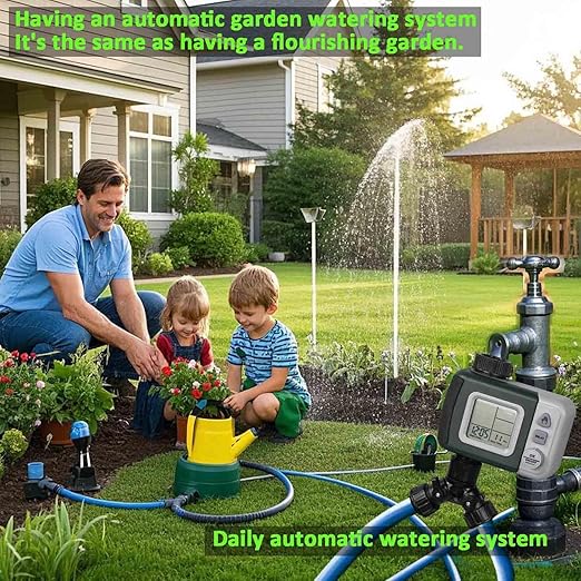 Automatic Watering System Water Timer Easy to Program Three Modes Automatic Sprinkler Rain Delayed Watering Manual Watering Outdoor Use