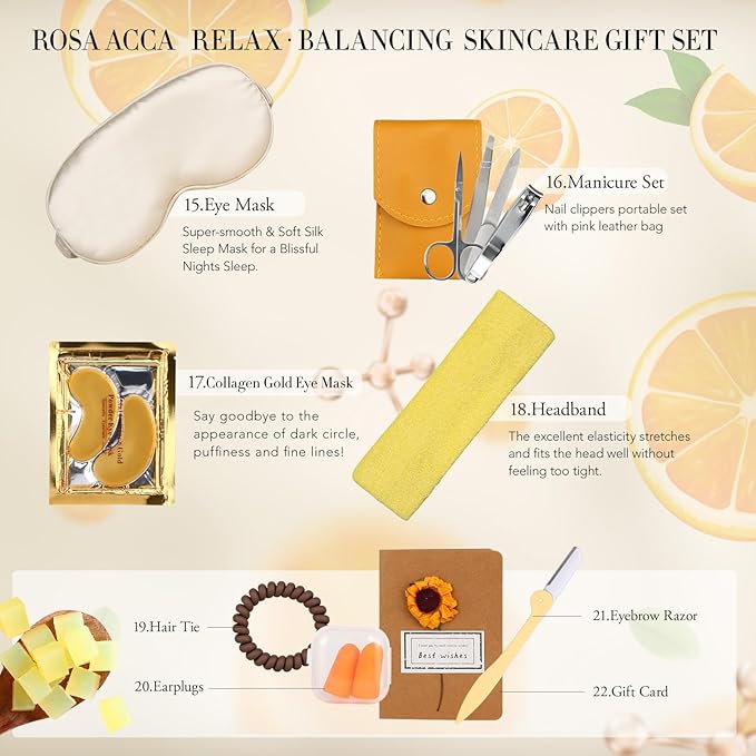 Skin Care Set for Women & Men, 28pcs Facial Kit at Home, Self Care Pamper Set, Birthday Gifts, Orange Spa Gift Baskets for Women, Serum, Face Cream, Bath Oil, Bath Bomb, Mothers Day, Christmas, Dad