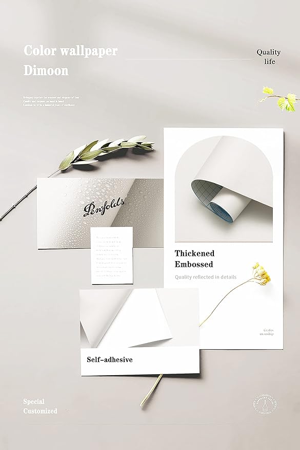 Dimoon 590''x17.7'' White Peel and Stick Wallpaper Contact Paper Modern Self Adhesive Wall Paper Removable Renter Friendly Textured Solid Color Shelf Cabinet Vinyl Roll (590''x17.7'',Off-White)