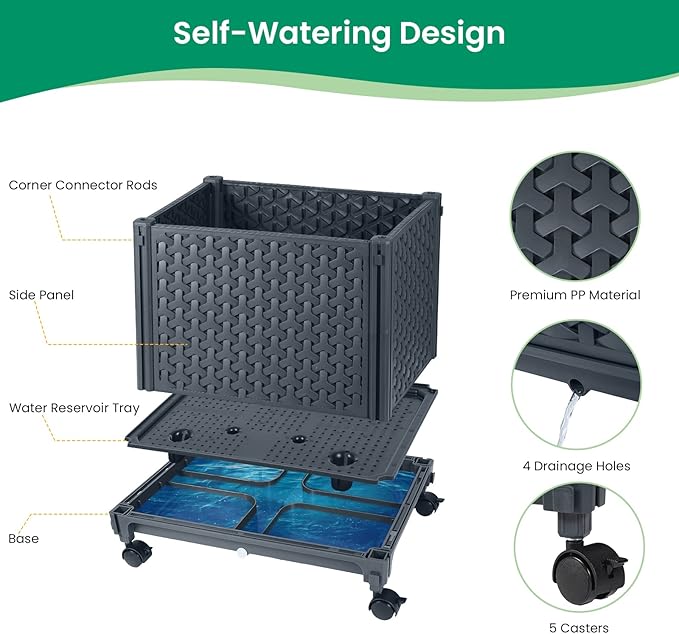 GREEN MOUNT Raised Garden Bed Planter Box with Trellis for Climbing Vegetables Plants, 67.6" Outdoor Tomatoes Planters Tomato Cage w/Wheels