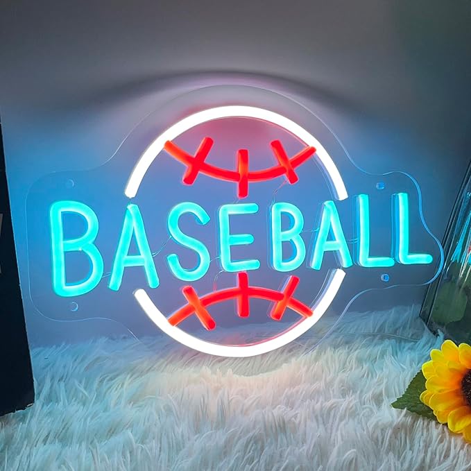 Baseball Neon Sign Dimmable LED Neon Signs for Wall Decor, Baseball Neon Light Sign for Bedroom Man Cave Gaming Room Party College Club Decor Sports Soccer Players Lover Gifts