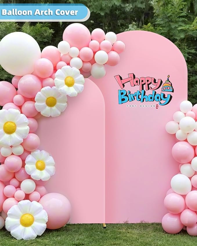 HEMMOTOP Pink Arch Backdrop Cover Set 7.2ft, 6ft, Wedding Arch Covers Stretchy Backdrop 2 Set, 2-Sided Spandex Arched Stand Covers for Balloon, Birthday Party, Baby Shower, Light Pink