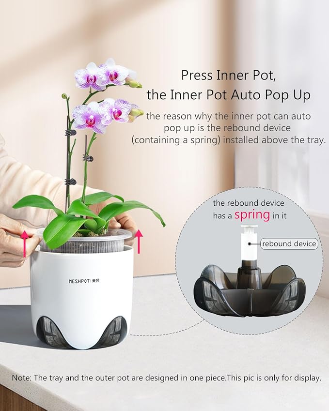 4 inch Orchid Pots with Holes, Set of 2, Double Layer Plastic Imitate Ceramic Planters for Good Air Circulation