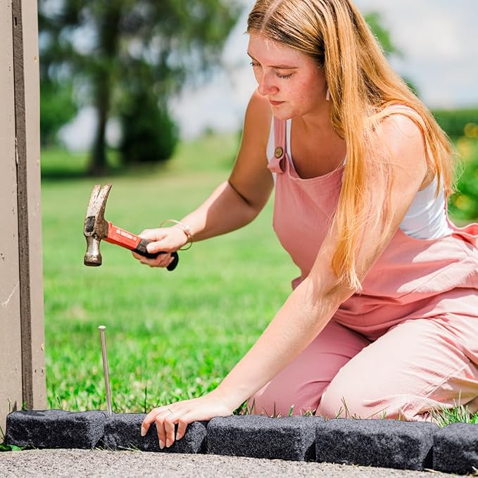 Beuta Landscape Edging | Garden Edging Border | Faux Stone Bricks for Lawn edging, Flower beds, Pathways & Yard Edging– 4 Packs | Each Section Has 6 Bricks 48"L x 4"W x 2.25"H | 12 Spikes |Charcoal