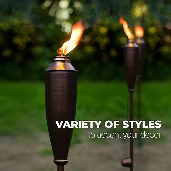 Garden Torches for Outside -Deco Home Pack of 4 Metal Garden Torches Citronella Oil for Outdoor Ambiance - Decorative and Functional Citronella Torches for Patio, Lawn, and Backyard- Bronze