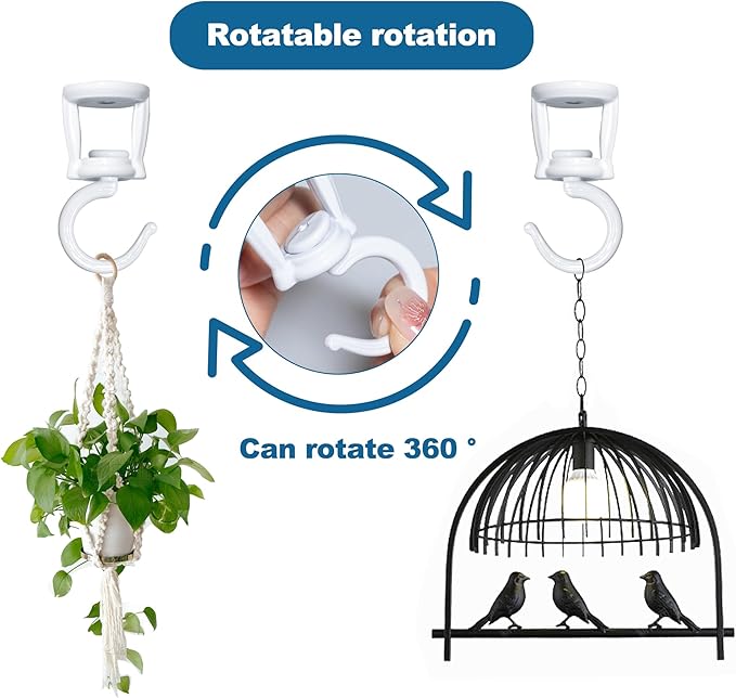 Ceiling Hooks for Hanging Plants (4 PCS White),Heavy Duty Metal Plant Hooks, Screw in Hooks for Hanging Birdfeeders, Lamps, Planters, Outdoor Decorative Hooks up to 33 lbs