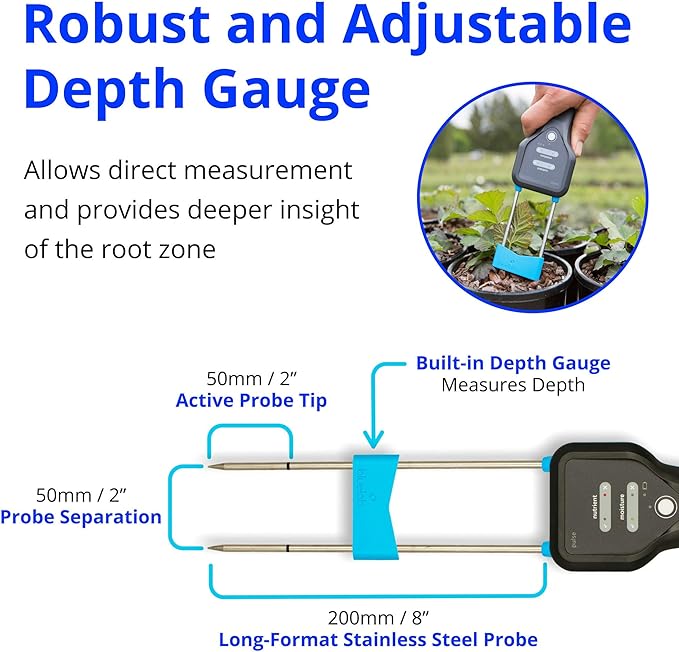Bluelab Pulse Meter - Handheld Digital Soil Meter Measures Nutrients (TDS), Moisture & Temperature directly from the Root Zone - Grow Healthier Plants with Fast, Accurate Measurements